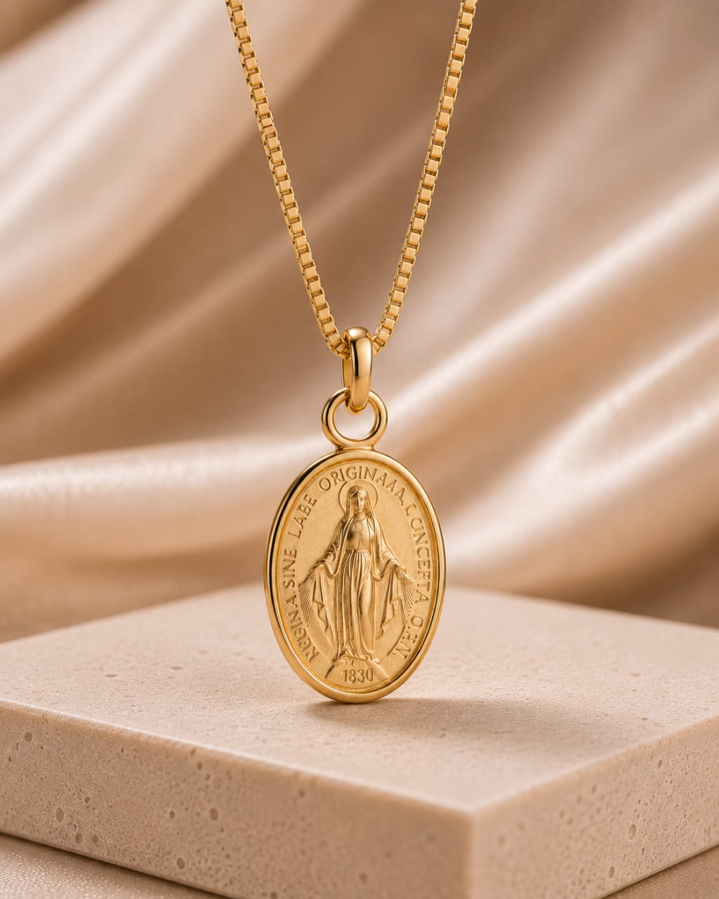 18K Gold Miraculous Virgin Pendant Necklace